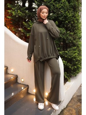 Haki Ön Detaylı Modal Tunik Pantolonlu Takım
