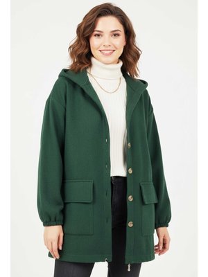 Zumrut Çift Cepli Bileği Lastikli Kaşe Mont Zümrüt