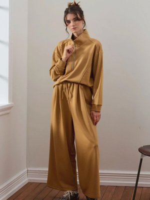 Karamel İplik Yarım Fermuarlı Eşofman Takım