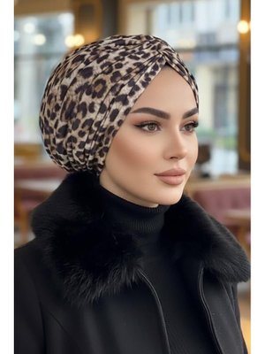 Leopar Desenli Büzgülü Bone