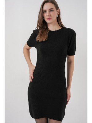 Siyah Kısa Kol Triko Elbise