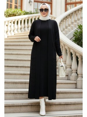 Hırkalı Siyah Elbise Triko Takım 70271s