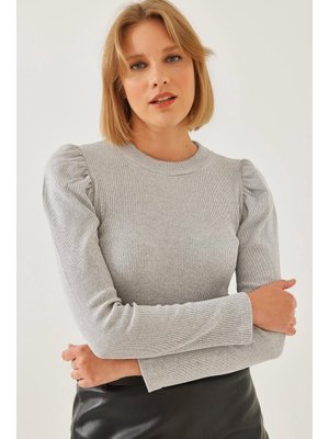 Gri Prenses Kol Fitilli Bluz