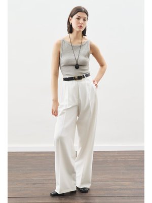 Ekru Dona Pileli Palazzo Pantolon