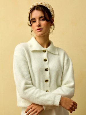 Ekru Polo Yaka Peluş Hırka