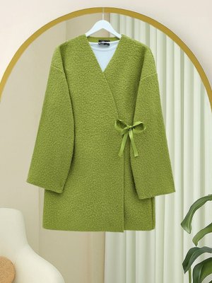 Yağ Yeşili Yandan Bağlamalı Buklet Kimono