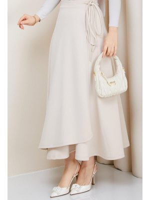 Krem Yandan Bağlamalı Scuba Etek