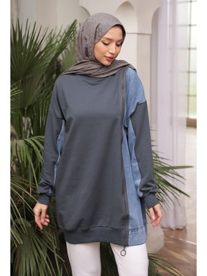 Antrasit Kot Garnili Modal Tunik