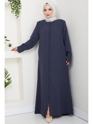 Füme Zikzak Taşlı Ferace