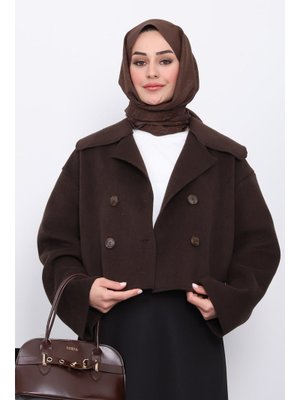 Kahverengi Kısa Düğmeli Kaşe Ceket