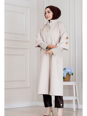 Taş Hakim Yaka Broş Düğme Detaylı Kaban