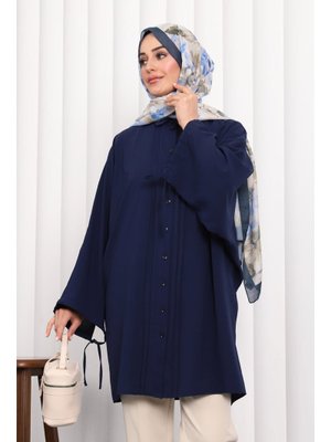 Lacivert Yarasa Kol Linda Tunik