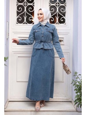 Koyu Mavi Kot Elbiseli İkili Takım 44652km