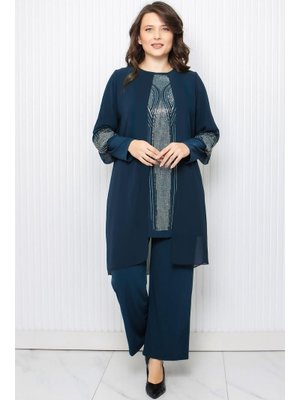 Lacivert Taş Baskı Detaylı İkili Takım