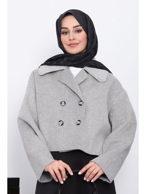 Gri Kısa Düğmeli Kaşe Ceket