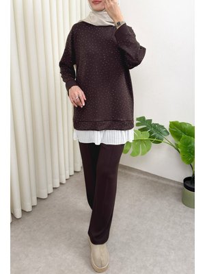 Kahverengi Altı Pliseli Tunik Takım