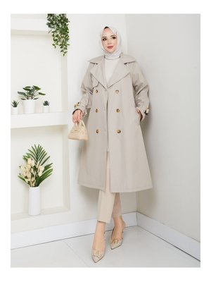 Astarlı Kruvaze Yaka Kuşaklı Trençkot