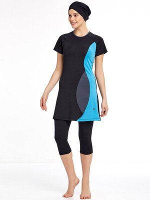 Siyah Rozamay Yarım Kapalı Havuz Mayosu