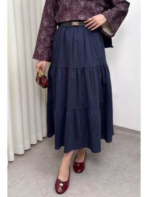 Lacivert Paraşüt Kumaş Katlı Etek