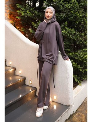 Antrasit Ön Detaylı Modal Tunik Pantolonlu Takım