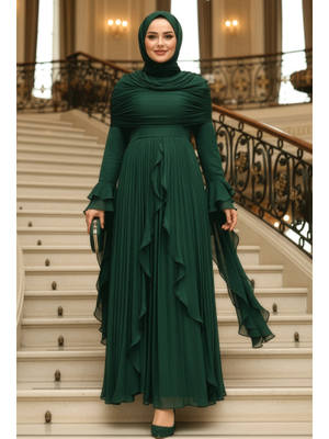 Fırfır Detaylı Zümrüt Yeşili 53981zy