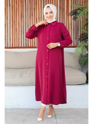 Bordo Büyük Beden Yırtmaçlı Tunik