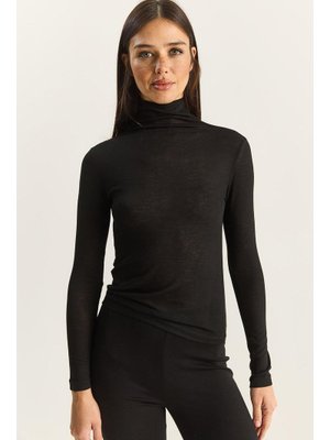 Siyah Yarım Balıkçı Yaka Modal Ultra Hafif Bluz