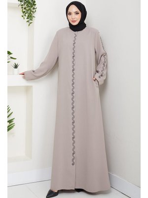 Bej Zikzak Taşlı Ferace