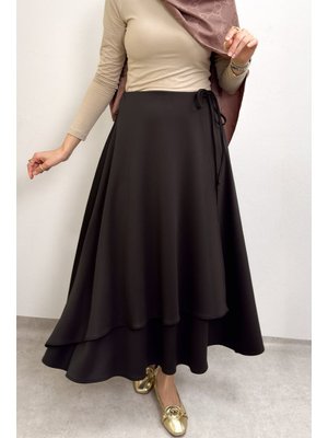 Kahverengi Belden Bağcıklı Scuba Etek