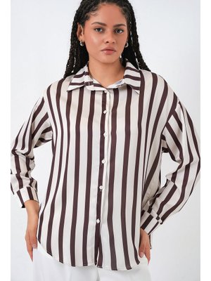 M. Kahverengi Hafif Dökümlü Saten Gömlek