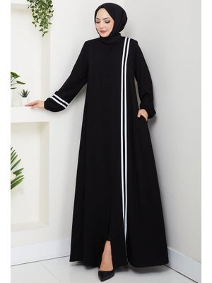 Siyah Şerit Detaylı Ferace