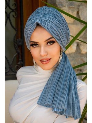 Bebe Mavi Işıltılı Piliseli Dolama Bone