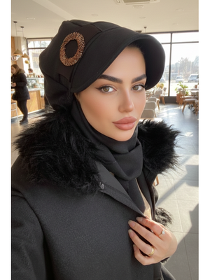 Siyah Bakır Tokalı Şapka