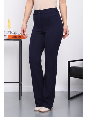 Lacivert Çimalı İspanyol Paça Pantolon