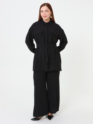 Siyah Büyük Beden Kemer Detaylı Takım