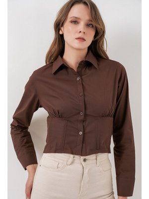Kahverengi Slim Fit Poplin Gömlek