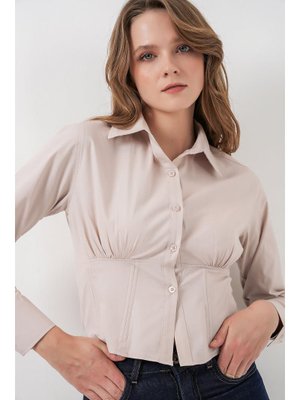 Krem Slim Fit Poplin Gömlek