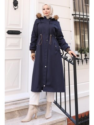 Lacivert Arlena Bondit Kürklü Mont