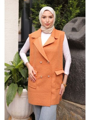 Camel Kruvaze Yaka Cepli Buklet Yelek