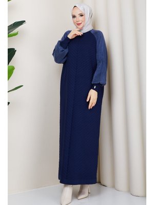 Kolu İpek Kupra Yarım Balıkçı Yaka Merserize Triko Elbise