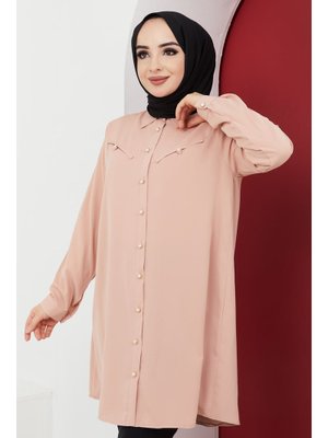Büyük Beden İnci Detaylı Tunik/pembe