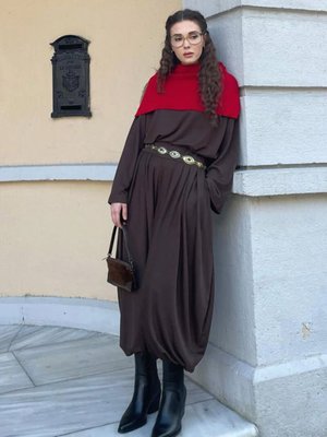 Acı Kahve Chanel Kumaş Şalvar Pantolon Takım