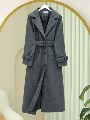 Füme Önü Düğmeli Beli Ve Kolu Kemerli Cepli Astarlı Kaşe Kap