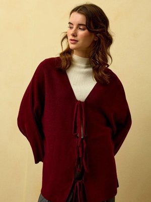 Bordo Fiyonklu Triko Ceket