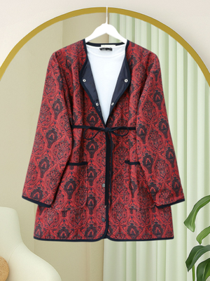 Bordo Çift Cepli Çıtçıt Düğmeli Astarlı Kapitone Ceket