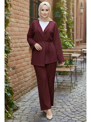 Bordo Ceket Pantolon Bluz Modal Üçlü Takım