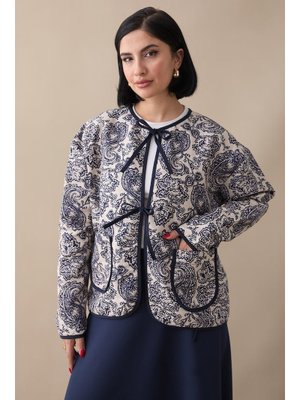 Etnik Desen Kapitone Taş Ceket
