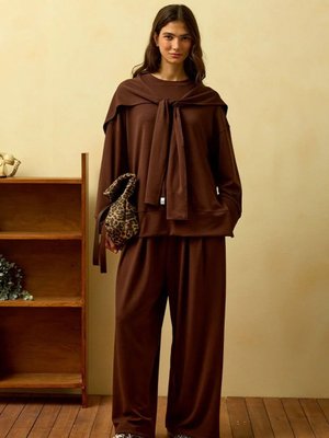 Acı Kahve Oysho Bağlamalı Detaylı Pantolon Takım