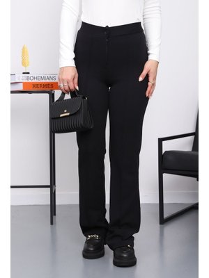 Siyah Çimalı İspanyol Paça Pantolon