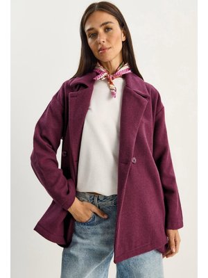 Mor Kruvaze Yaka Cep Detaylı Kaşe Blazer Ceket